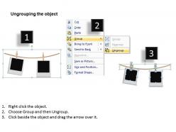 Consideration of pros and cons using clothesline and photos hanging powerpoint templates 0712