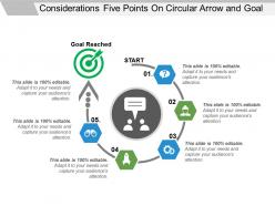 Considerations five points on circular arrow and goal
