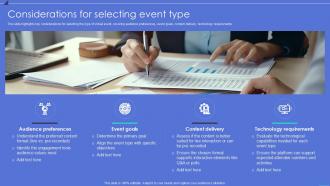 Considerations For Selecting Event Type Virtual Event Planning Ppt Sample Considerations For Selecting Event Type Virtual Event Planning Ppt Sample