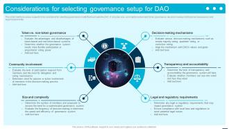 Considerations For Selecting Governance Setup Introduction To Decentralized Autonomous BCT SS