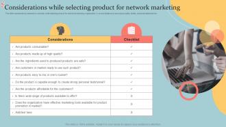 Considerations While Selecting Product For Network Marketing Executive MLM Plan MKT SS V