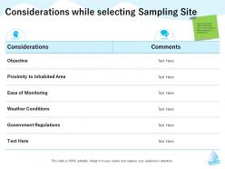 Considerations while selecting sampling site m1282 ppt powerpoint presentation file styles