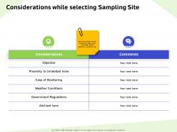 Considerations while selecting sampling site weather ppt powerpoint presentation infographics images