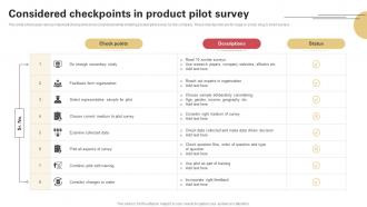 Considered Checkpoints In Product Pilot Survey