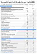 Consolidated cash flow statement of a firm for fy20 in one page template 237 infographic ppt pdf document