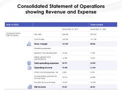 Consolidated statement of operations showing revenue and expense