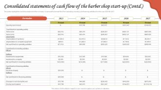 Consolidated Statements Of Cash Flow Of The Barber Shop Start Up Hairdressing Business Plan BP SS Designed Downloadable
