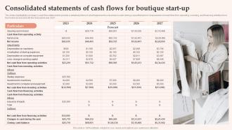 Consolidated Statements Of Cash Flows For Boutique Start Up Womens Clothing Boutique BP SS