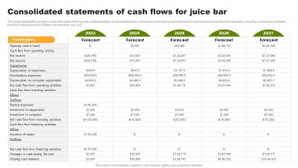 Consolidated Statements Of Cash Flows For Juice Bar Organic Juice Bar Franchise BP SS