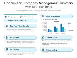 Construction company management summary with key highlights