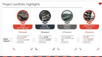 Construction Company Profile Project Portfolio Highlights Ppt Styles Guide