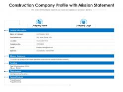 Construction company profile with mission statement