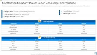 Construction Company Project Report With Budget And Variance