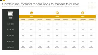 Construction Material Record Book To Monitor Total Cost