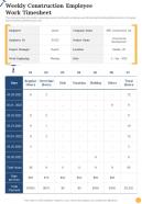 Construction Playbook Weekly Construction Employee Work Timesheet One Pager Sample Example Document