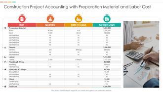 Construction project accounting with preparation material and labor cost