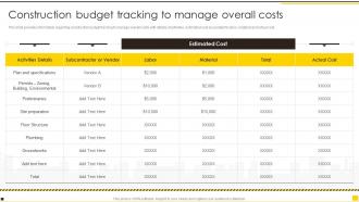 Construction Project Guidelines Playbook Construction Budget Tracking To Manage