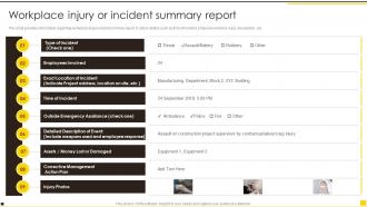 Construction Project Guidelines Playbook Workplace Injury Or Incident Summary Report