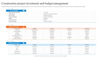 Construction Project Investment And Budget Management