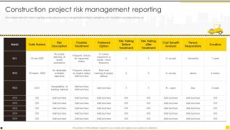 Construction Project Risk Management Reporting Construction Project Guidelines Playbook