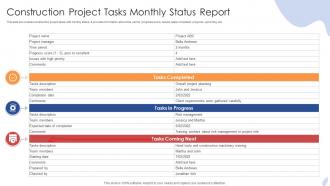 Construction Project Tasks Monthly Status Report