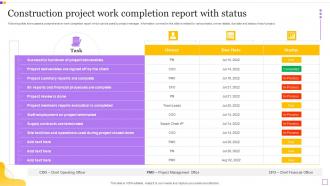 Construction Project Work Completion Report With Status