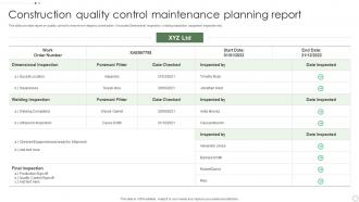 Construction Quality Control Maintenance Planning Report