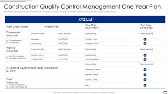 Construction Quality Control Management One Year Plan