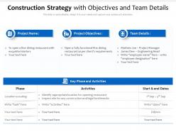Construction Strategy With Objectives And Team Details