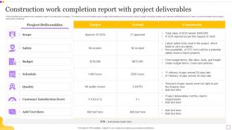 Construction Work Completion Report With Project Deliverables