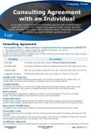 Consulting agreement with an individual presentation report infographic ppt pdf document