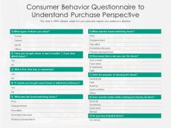 Consumer behavior questionnaire to understand purchase perspective