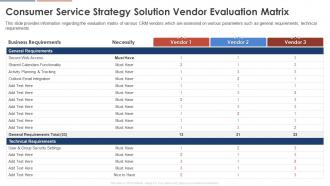 Consumer Service Strategy Solution Vendor Evaluation Matrix Consumer Service Strategy Transformation Toolkit
