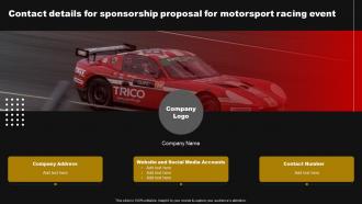 Contact Details For Sponsorship Proposal For Motorsport Racing Event Ppt Slides Icon