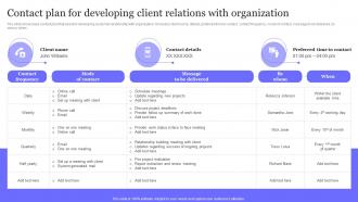 Contact Plan For Developing Client Relations With Organization