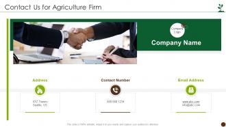 Contact Us For Agriculture Firm Global Agribusiness Investor Funding Deck