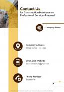 Contact Us For Construction Maintenance Professional Services Proposal One Pager Sample Example Document