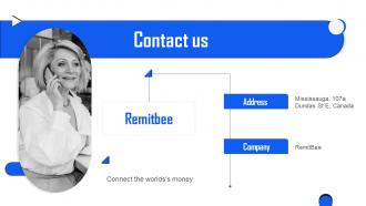 Contact Us Remitbee Investor Funding Elevator Pitch Deck Ppt Formats