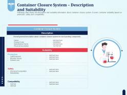 Container closure system description and suitability pharmaceutical development new medicine