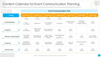 Content Calendar For Event Communication Planning Organizational Event Communication Strategies