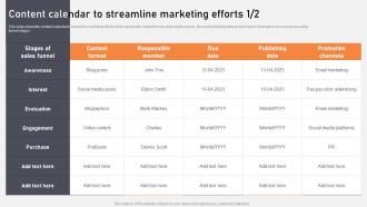 Content Calendar To Streamline Marketing Efforts Optimization Of Content Marketing To Foster Leads