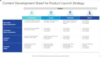 Content development sheet for product launch strategy