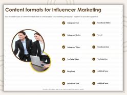Content formats for influencer marketing facebook video ppt powerpoint presentation outline