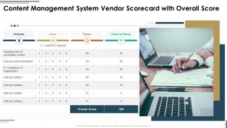 Content management system vendor scorecard with overall score ppt portfolio portrait