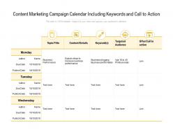 Content Marketing Campaign Calendar Including Keywords And Call To Action