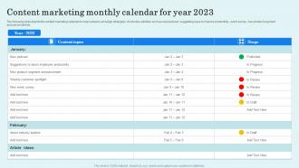 Content Marketing Monthly Calendar For Year 2023