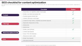 Content Marketing Plan To Increase Brand Authority SEO Checklist For Content Optimization