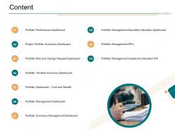 Content portfolio timeline summary dashboard ppt samples