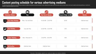 Content Posting Schedule For Various Advertising Brand Development Strategies For Competitive