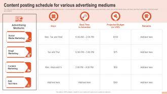 Content Posting Schedule For Various Advertising Mediums Developing Branding Strategies